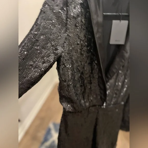 NBD Black Sequin Blazer romper with Satin Shawl Lapel – Size Small, NWT - Picture 4 of 16